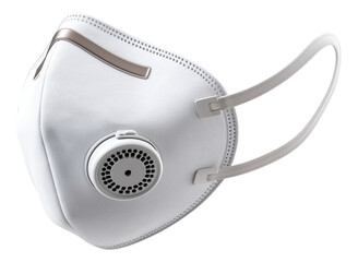 White respirator face mask with valve and adjustable straps on transparent background.