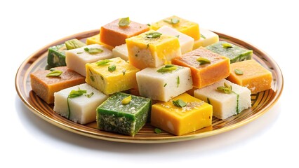 Mix burfi or barfi in a plate isolated on white background