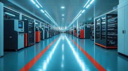 Fototapeta premium Modern manufacturing facility showcasing advanced machinery and organized workspace