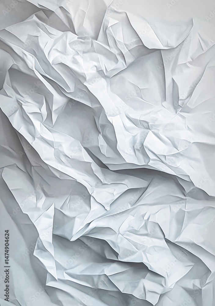 Poster abstract crumpled white paper texture. close-up view of intensely folded, textured white paper. deep