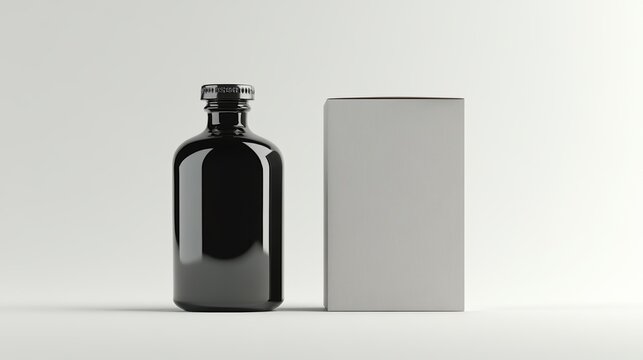 A 3D picture shows a bottle and its box on a plain white background.
