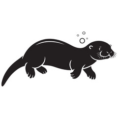 Black silhouette of a sea otter Vector Black silhouette. with white background