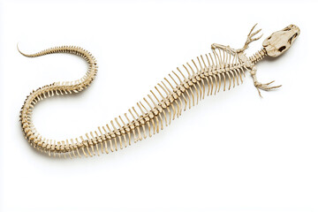 Detailed Beige Lizard Skeleton On White Background