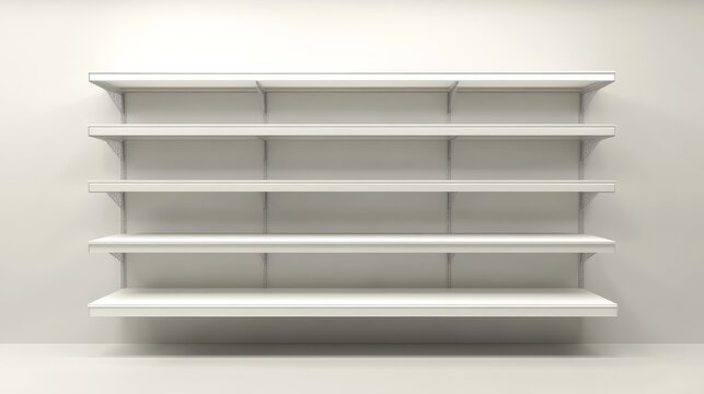 An empty product display shelf, shown in a 3D image.
