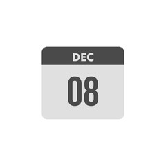 calender icon, 08 december icon with white background
