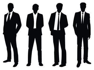 Businessman icon vector. Silhouettes of business people, character. Business man image sign and symbol standing  front, back, side pointing. Man Vector illustration.