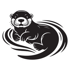 Black silhouette of a sea otter Vector Black silhouette. with white background