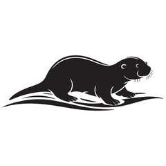 Black silhouette of a sea otter Vector Black silhouette. with white background