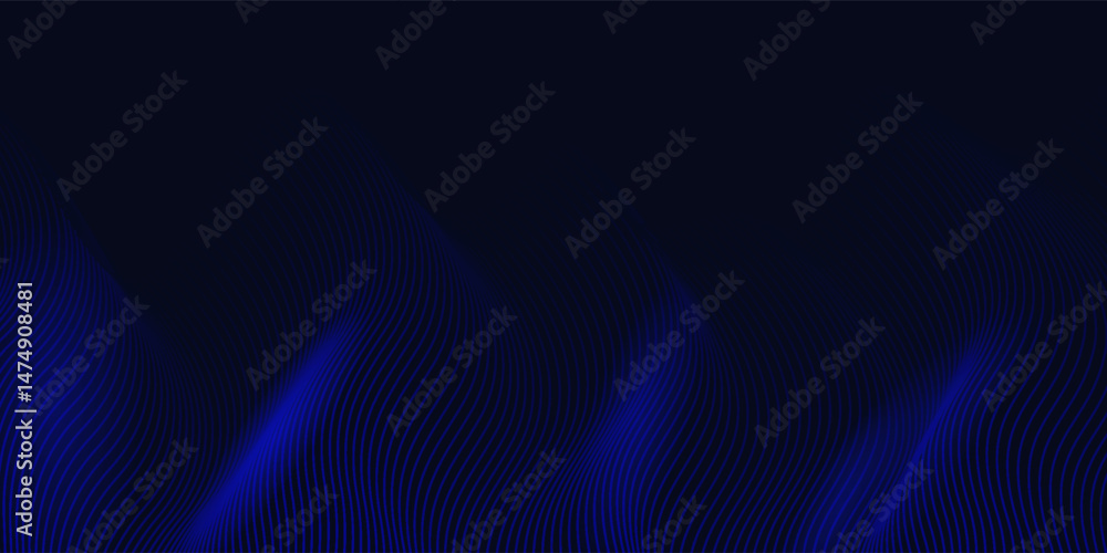 Poster abstract glowing wave lines on dark blue background. dynamic wave pattern. modern flowing wavy lines