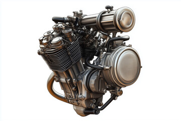 Detailed Closeup Of A Motorcycle Engine Against A White Background