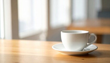 White Cup and Saucer on a Wooden Table