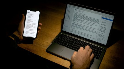 Obraz premium on keyboard with floating blockchain icons and data flow
