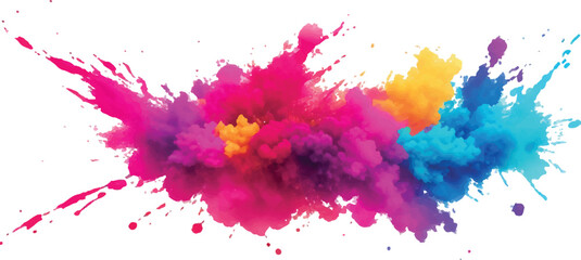 Dynamic and Expressive Watercolor Splash with Bright, Radiant Brush Streaks and Aquarelle Stains, Creating a Colorful and Lively Burst of Colors Against a Crisp White Canvas.
