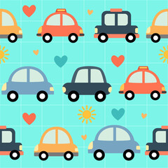 Seamless pattern background of car in a cute style.	
