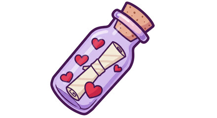 Isolated Message in a Bottle with Hearts
