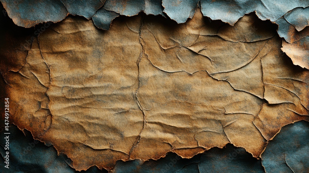 Poster distressed paper background - close-up view of weathered blank document with authentic creases and a