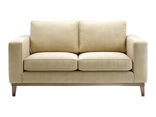 Fototapeta premium Twoseater Cream Sofa with Textured Fabric on a Black Background Studio Shot
