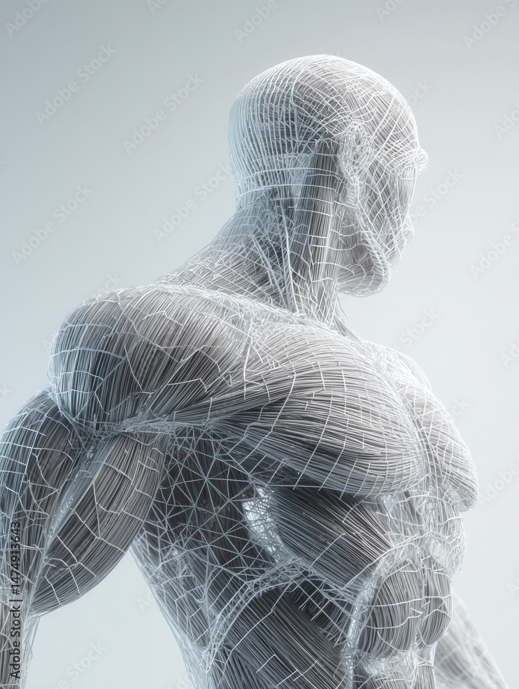 Leinwandbilder 3d wireframe representation of human muscle structure displayed against a clean layout background
