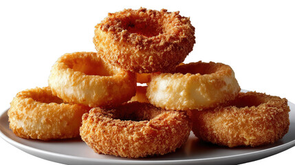 Golden Onion Rings: A delectable pile of crispy, golden-brown onion rings, a classic comfort food, arranged artfully on a pristine plate, ready to tantalize your taste buds.