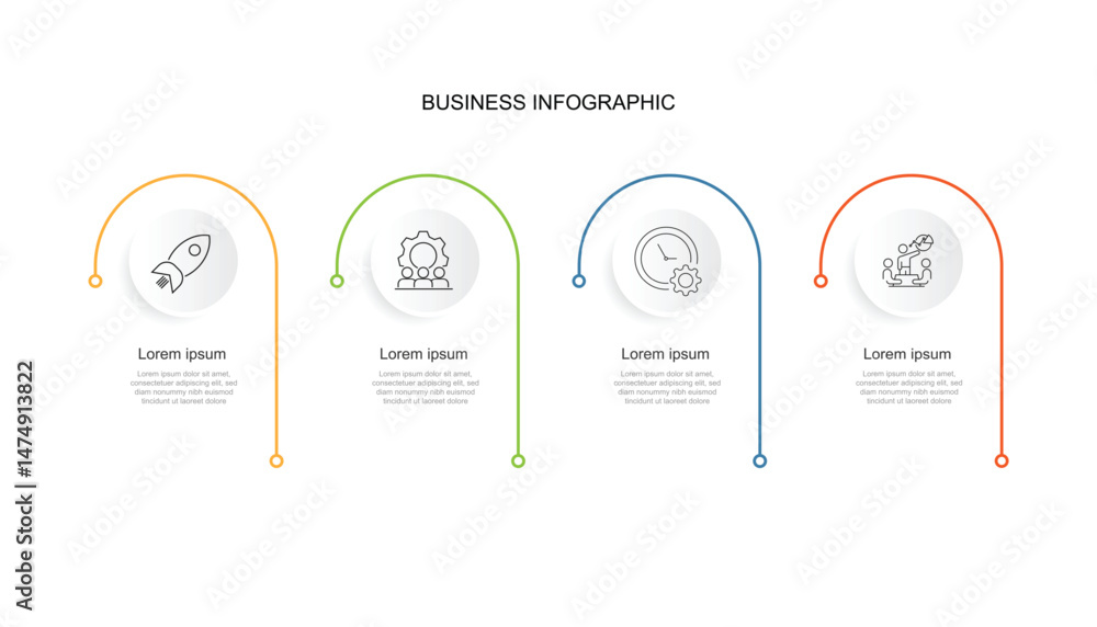 Poster design template infographic. banner template presentation. 4 step line with circle and icons.