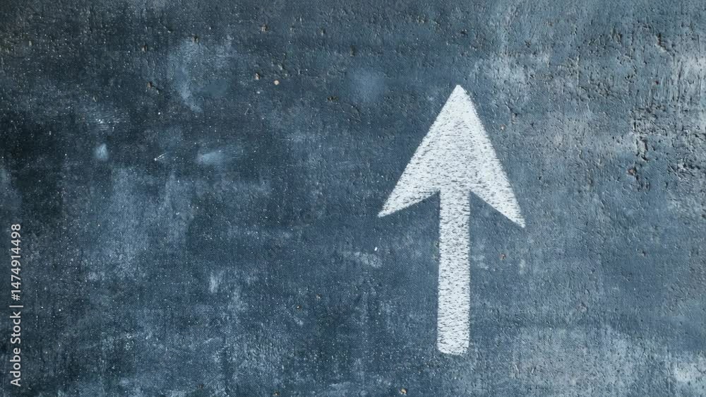 Poster White arrows consistently pointing upward on dark asphalt surface. Representing unified direction. Clear pathway. And forward momentum symbolizing progress. Motivation. And strategic decision making
