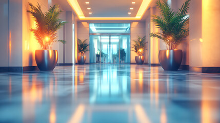 blurred office lobby entrance building background, defocus luxury clinic hospital corridor, modern hotel reception hall interior Ai generated illustration