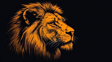 Fototapeta premium Majestic lion head, detailed mane, side profile, golden color on black background