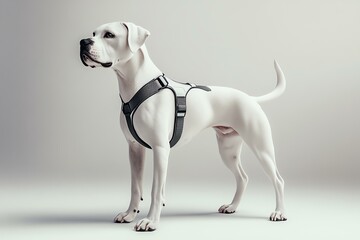 A realistic dog harness mockup with a safety design, worn by a dog