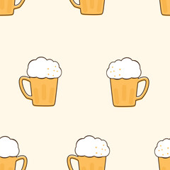Seamless pattern with beer cups on yellow background vector