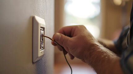 Hand Plugging Cord into Wall Outlet