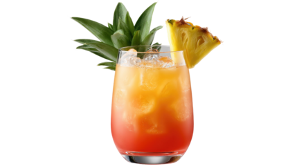 Tropical Cocktail: A vibrantly colored cocktail, adorned with a pineapple slice and a sprig of green, presents a refreshing indulgence.