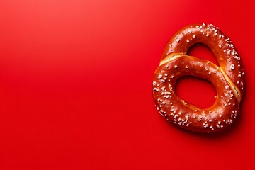 Salty pretzel delight on crimson background