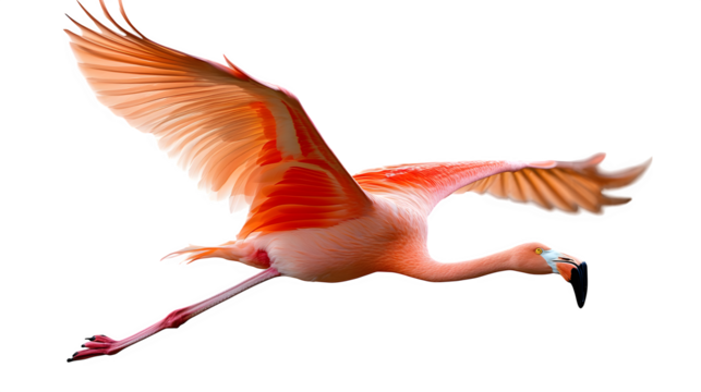 Red flying flamingo bird isolated on a transparent background