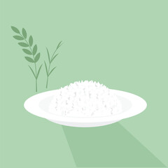 Rice plate and rice plant on green background vector.