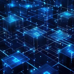 Obraz premium Abstract Glowing Cubes and Lines Network