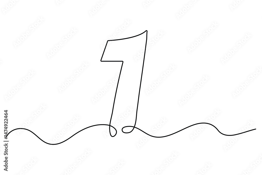 Poster continuous editable line drawing of number 1. editable one line drawing of number 1 icon vector illu