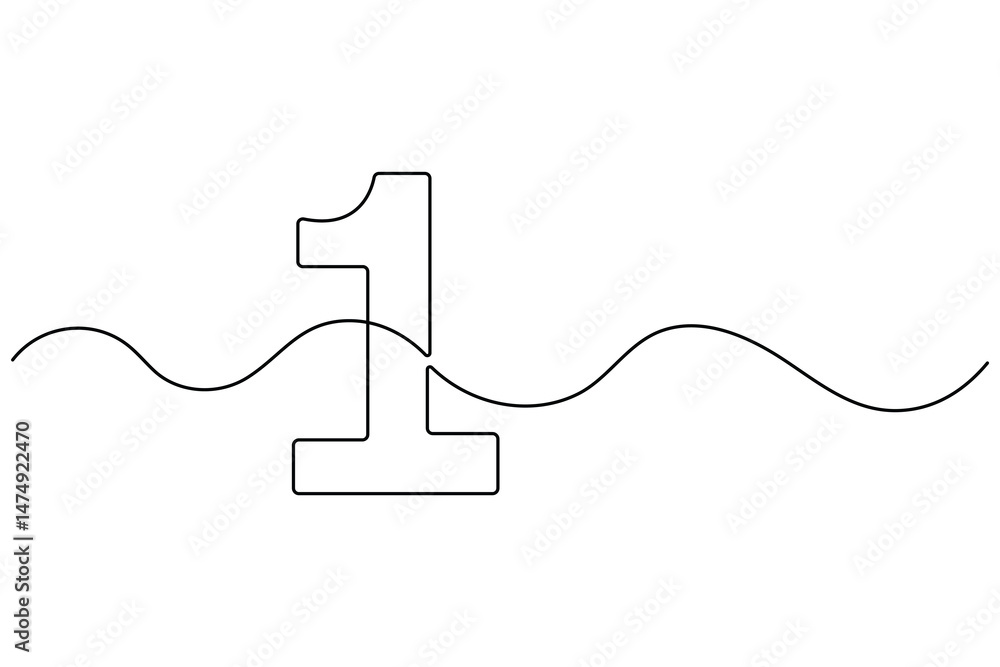Poster continuous editable line drawing of number 1. editable one line drawing of number 1 icon vector illu