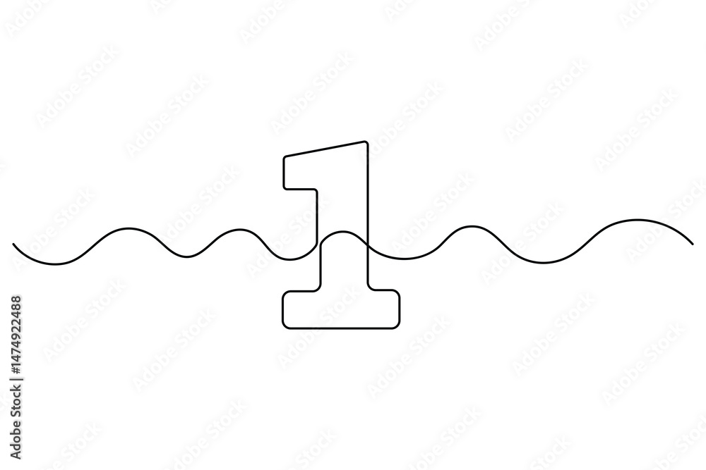 Poster continuous editable line drawing of number 1. editable one line drawing of number 1 icon vector illu