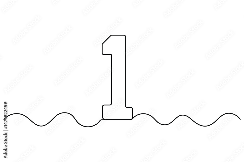 Poster continuous editable line drawing of number 1. editable one line drawing of number 1 icon vector illu