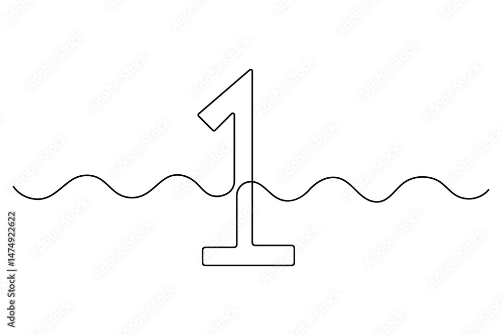 Poster continuous editable line drawing of number 1. editable one line drawing of number 1 icon vector illu