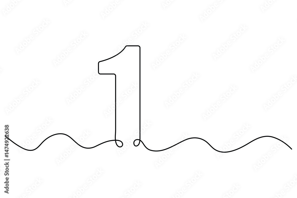 Poster continuous editable line drawing of number 1. editable one line drawing of number 1 icon vector illu