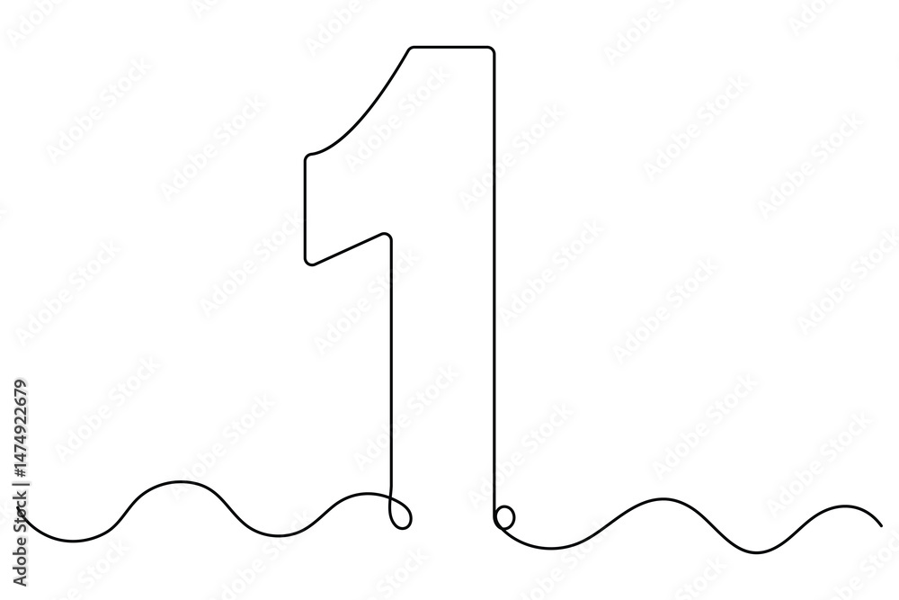 Poster continuous editable line drawing of number 1. editable one line drawing of number 1 icon vector illu