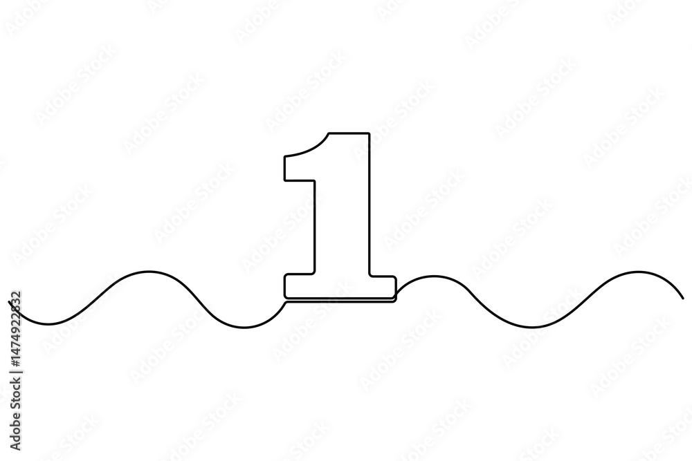 Poster continuous editable line drawing of number 1. editable one line drawing of number 1 icon vector illu