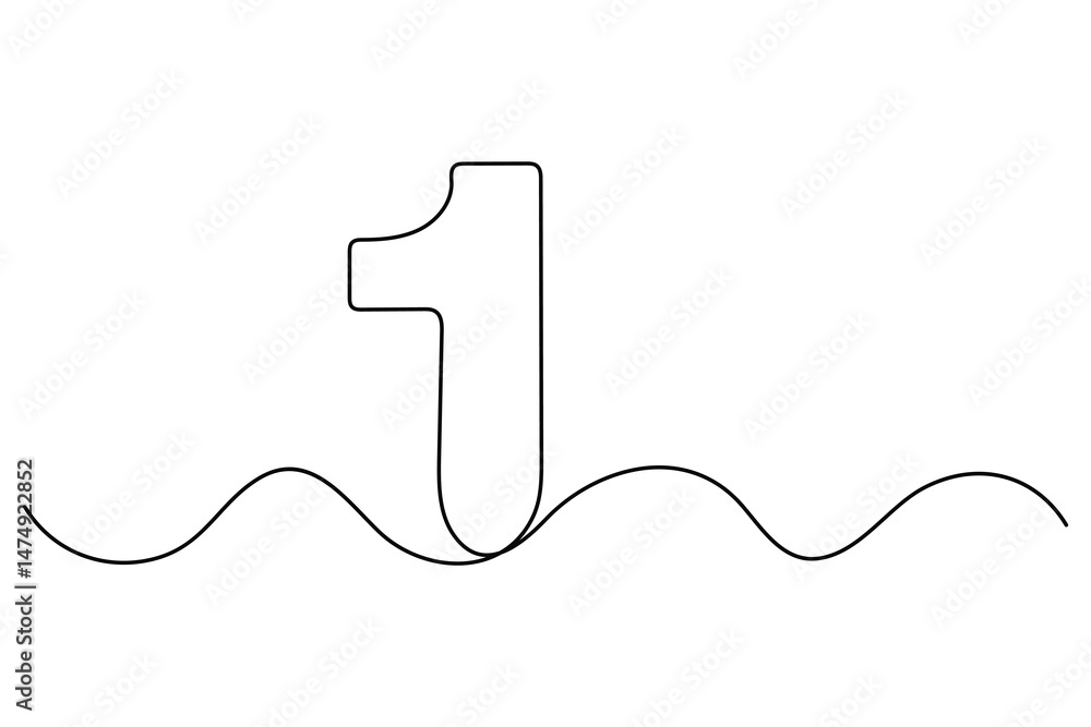 Poster continuous editable line drawing of number 1. editable one line drawing of number 1 icon vector illu