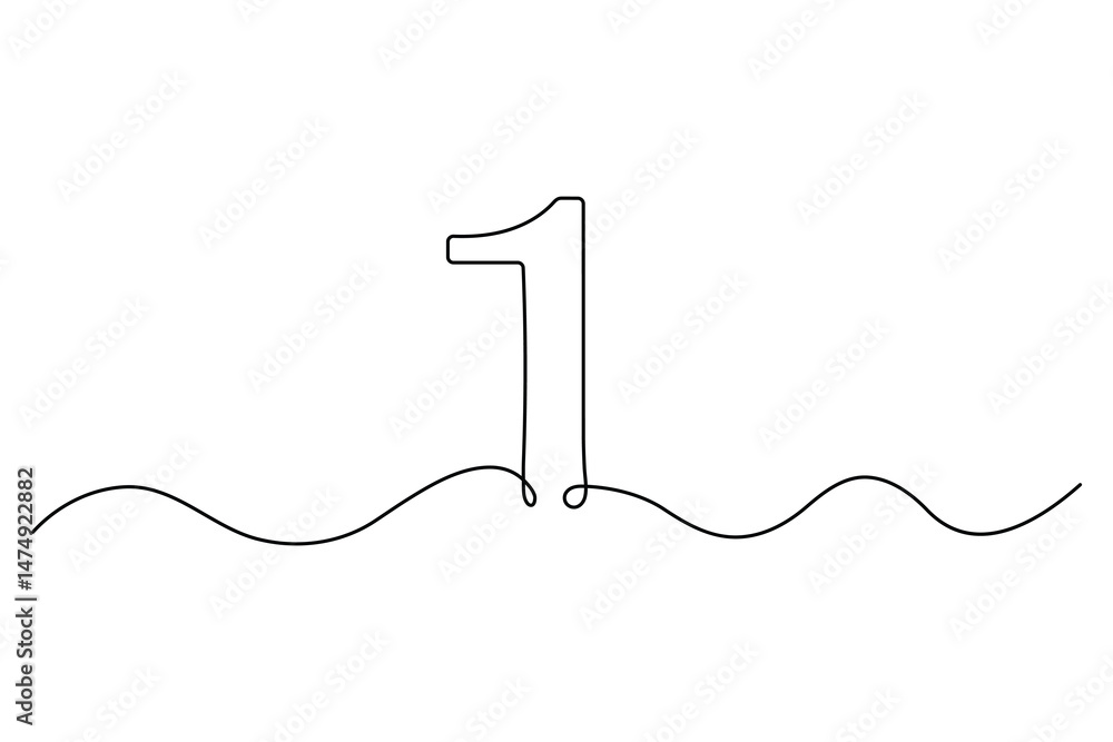 Poster continuous editable line drawing of number 1. editable one line drawing of number 1 icon vector illu