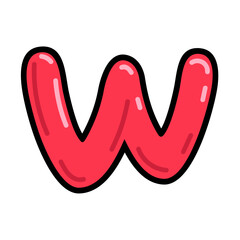 Cartoon letter W vector illustration, red alphabet W typographic design, capital letter W clip art