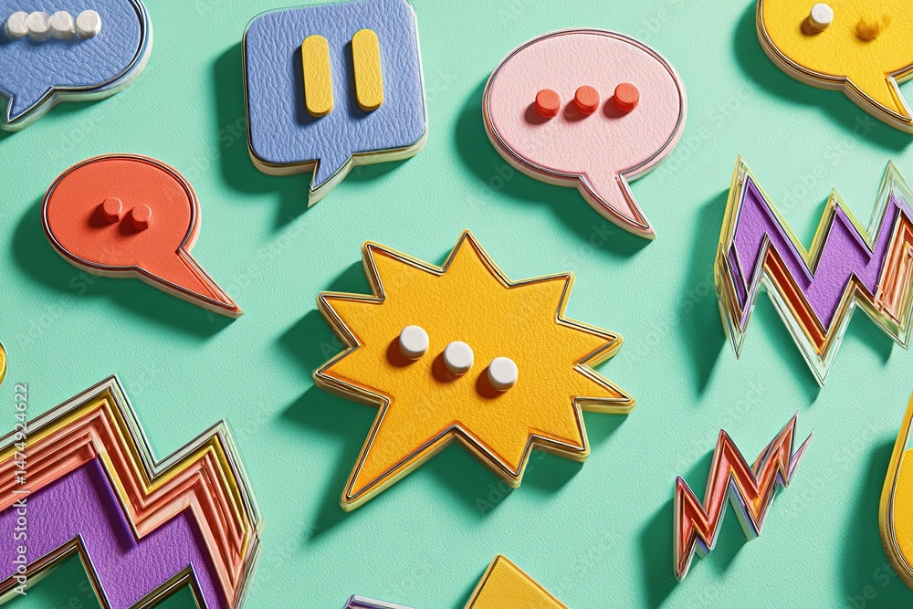 Poster colorful speech bubbles and graphic elements arranged on a vibrant background create an engaging vis