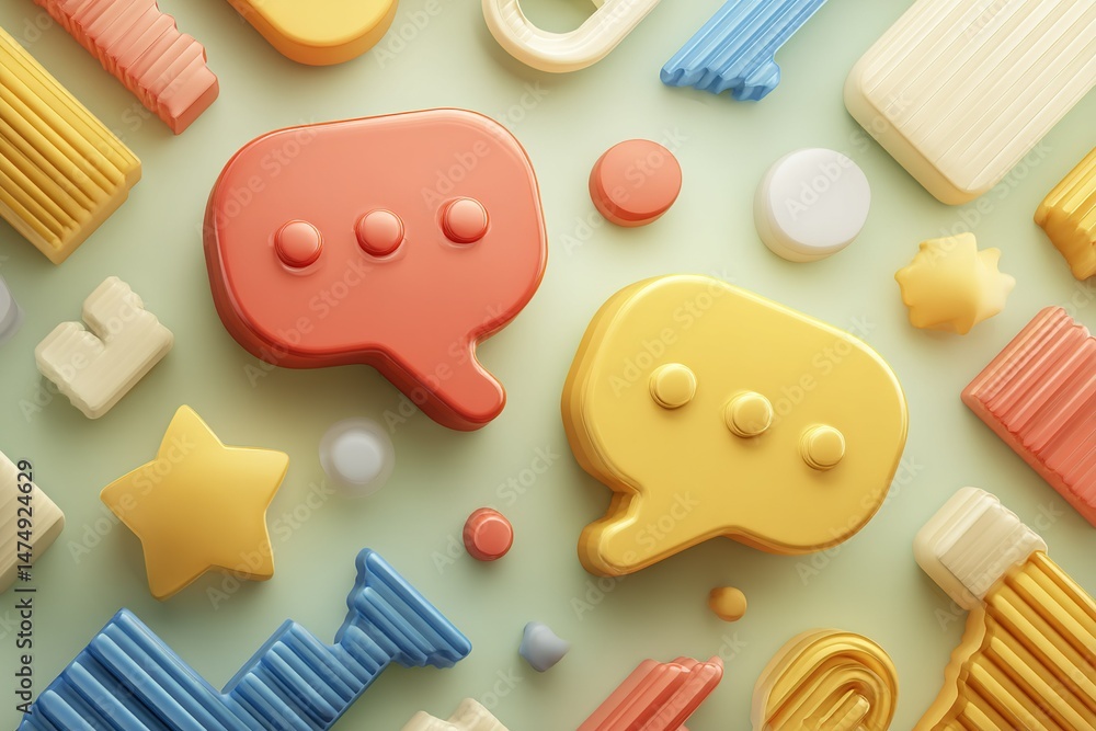 Aufkleber colorful chat bubbles and playful shapes create a vibrant conversation theme on a soft background