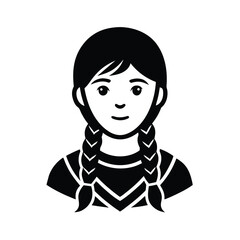 Vector illustration of a young girl with pigtails and a simple minimalist design suitable for various applications.