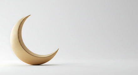Obraz premium Golden Crescent Moon 3D Render, minimalist composition for Islamic holidays, Ramadan, Eid, spiritual themes, greeting cards and web design